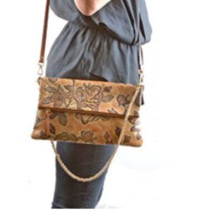 Cuoieria Fiorentina Italian Embossed Tooled Leather Crossbody Handbag